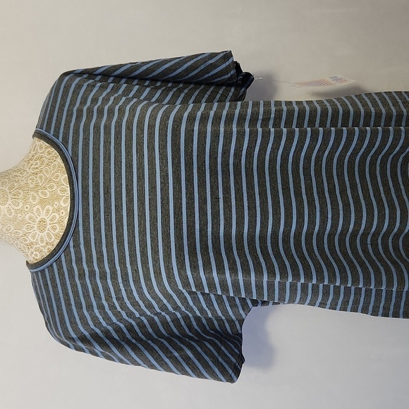 Lularoe Women's Grey Blue Striped Short Cap Sleeve Stretch Shirt Maxie Size L - Picture 2 of 12
